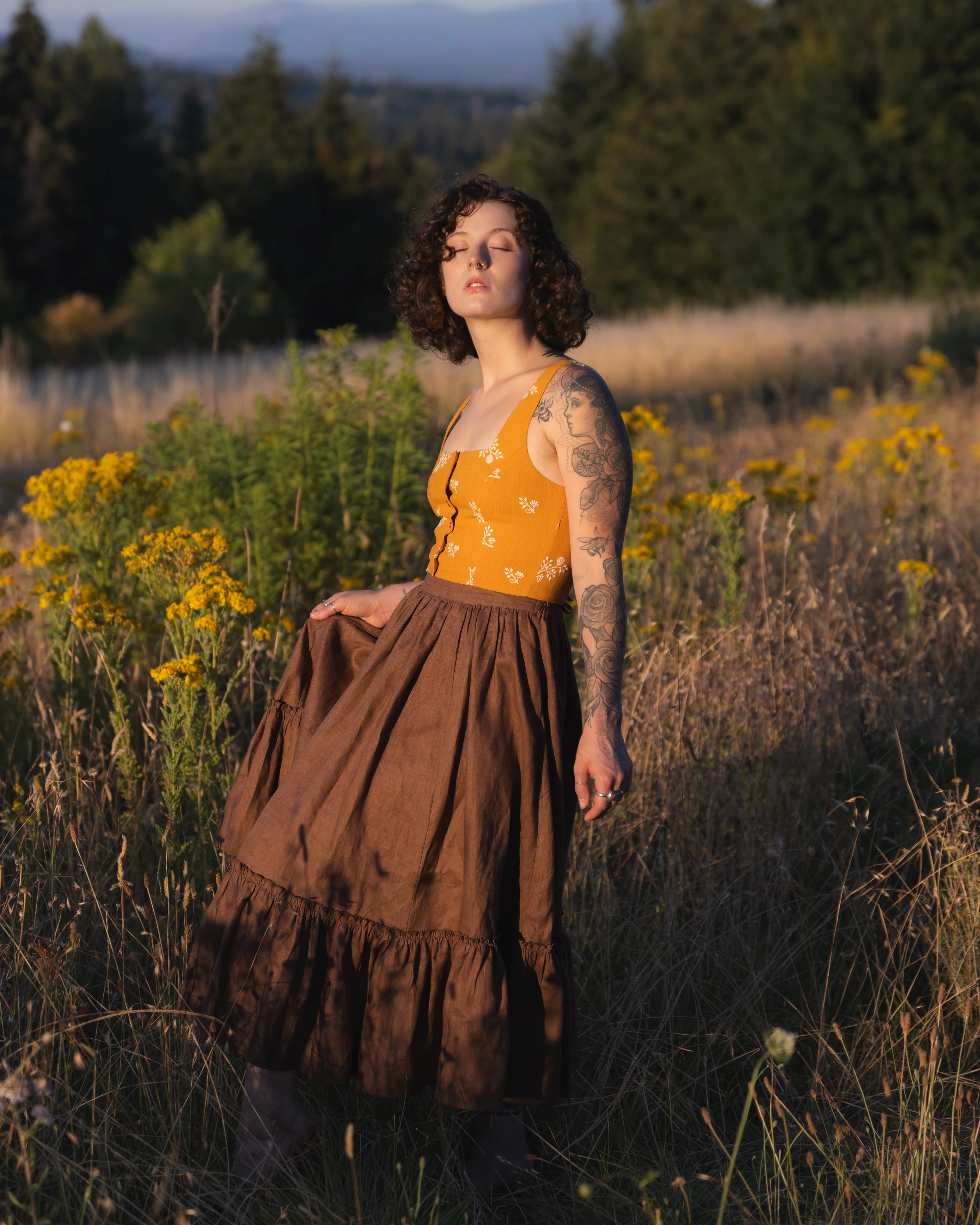 Brown Linen Ruffle Skirt - Image 4