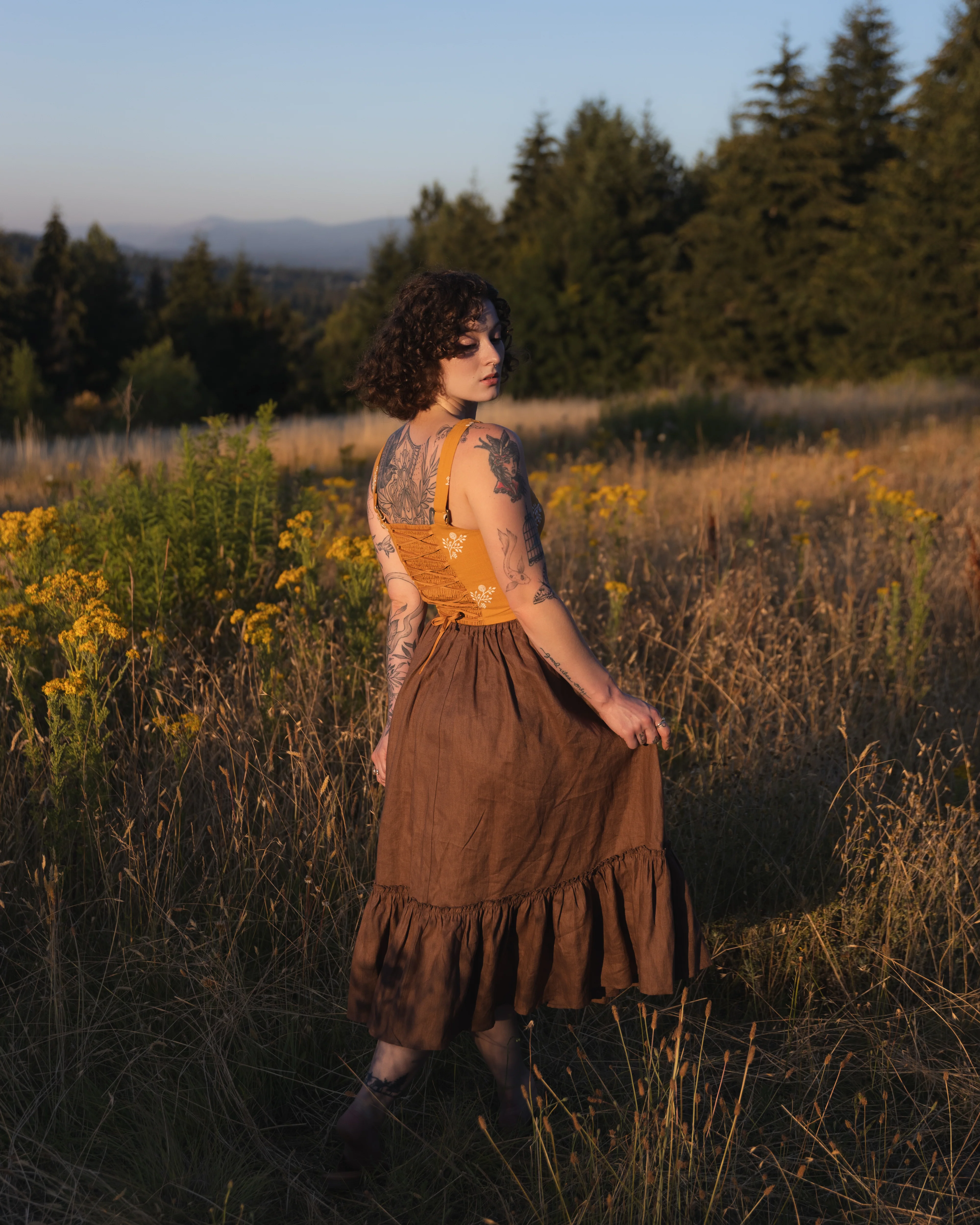 Brown Linen Ruffle Skirt - Image 5