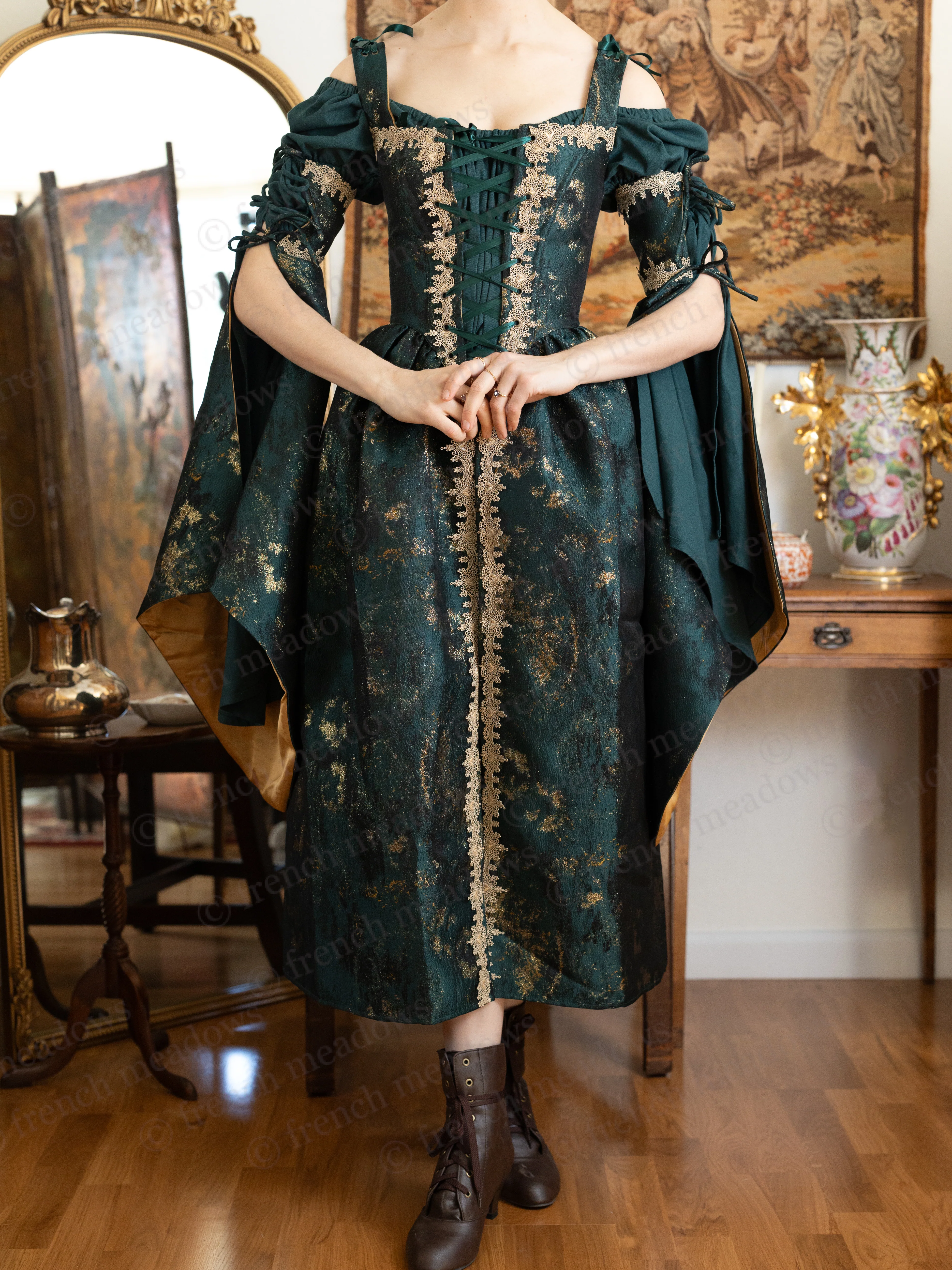 Dark Green Jacquard Corset Dress - Image 16