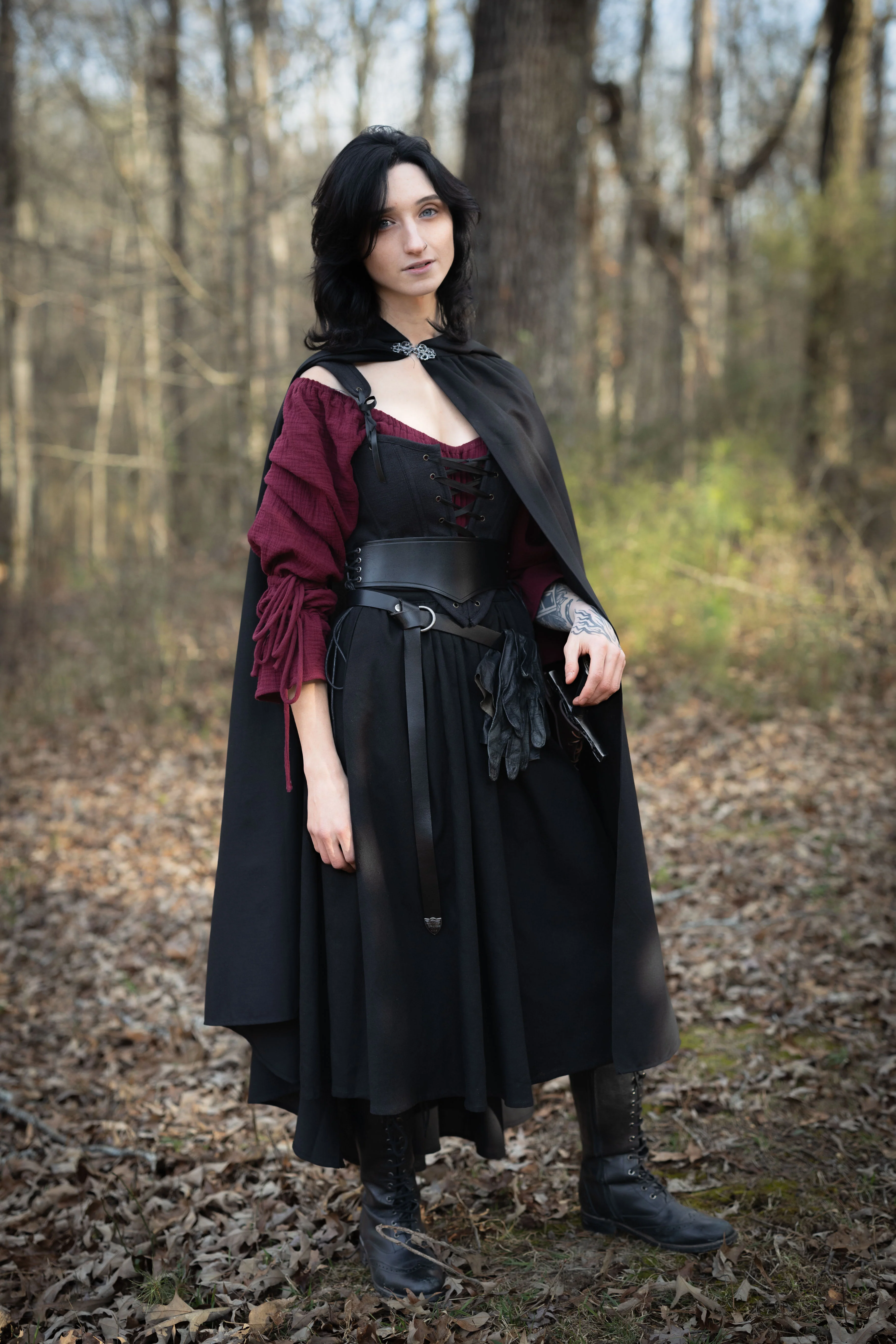 Dark Red Cotton Puff Sleeve Chemise - Image 3